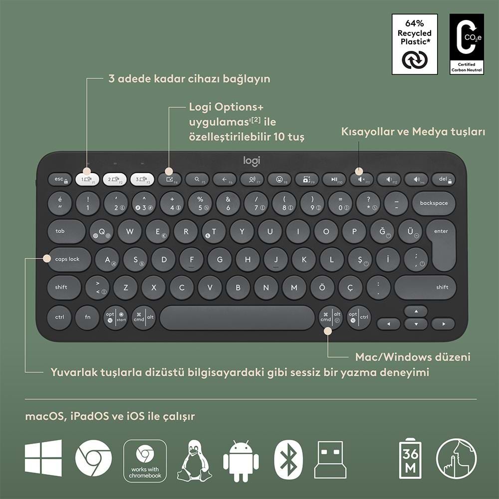 LOGITECH Pebble 2 Bluetooth Grafit Klavye - Mouse Set (920-012245)