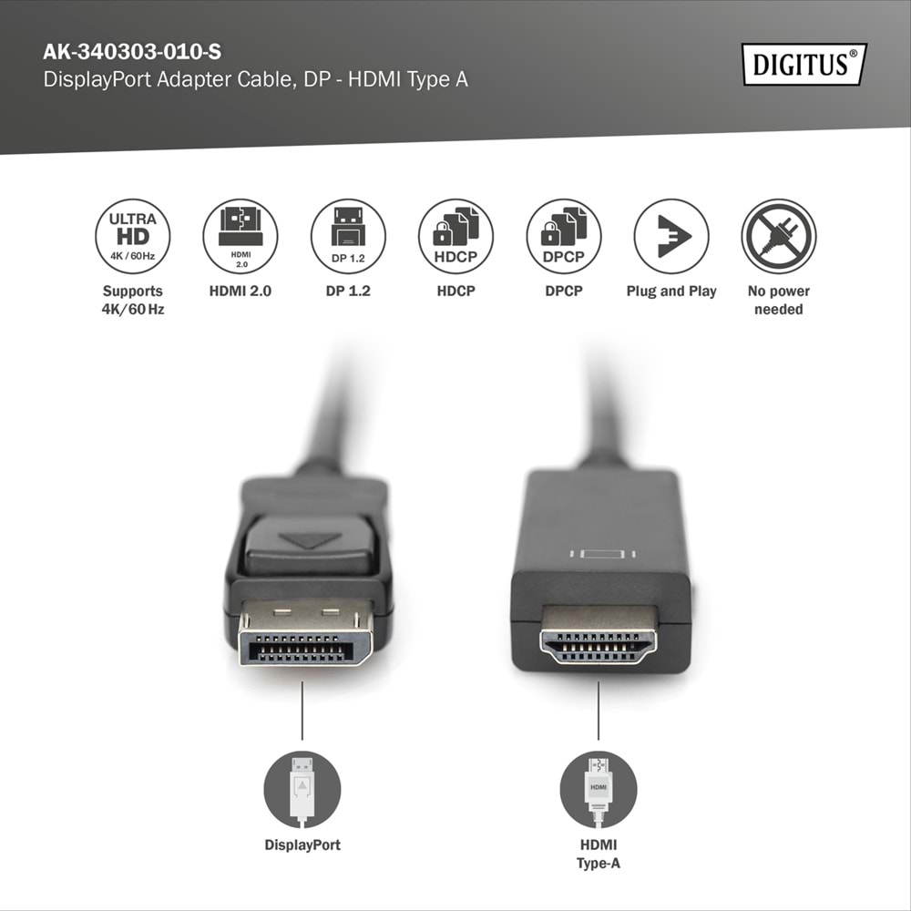 DIGITUS DP-HDMI Görüntü Kablosu 1m (AK.340303.010.S)