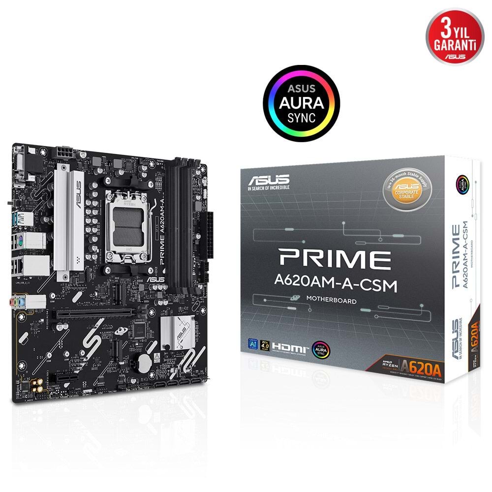 ASUS PRIME A620AM-A-CSM DDR5 HDMI-DP PCIE 4.0 AM5 mATX Kurumsal Anakart