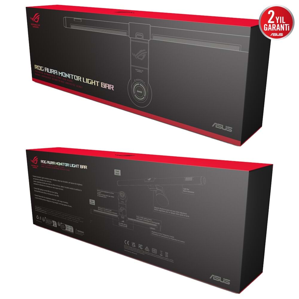 ASUS ROG AURA ALB01 90LA00P0-B01970 49.8cm USB-C 5V/1A 5W 2700–6500K Aura Sync RGB Siyah Monitör Üstü LED Işık Çubuğu