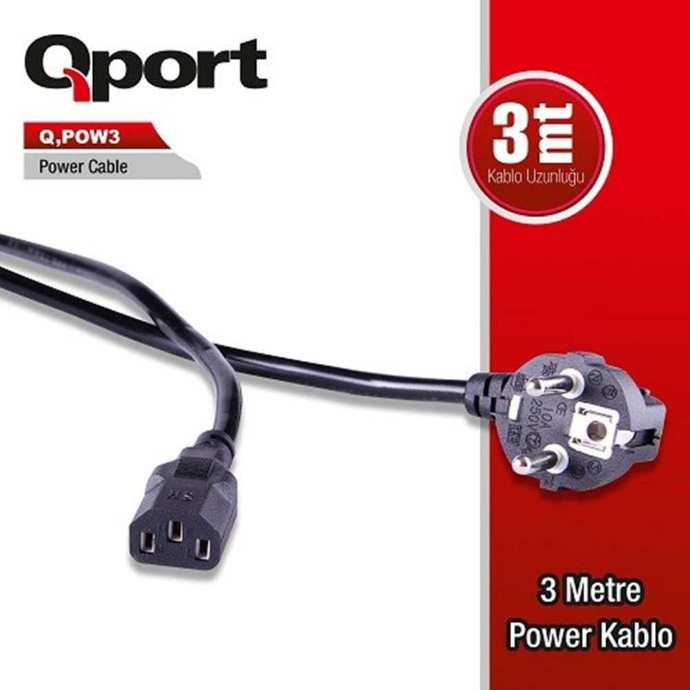 QPORT 3metre Q-POW3 Monitör Power Kablosu