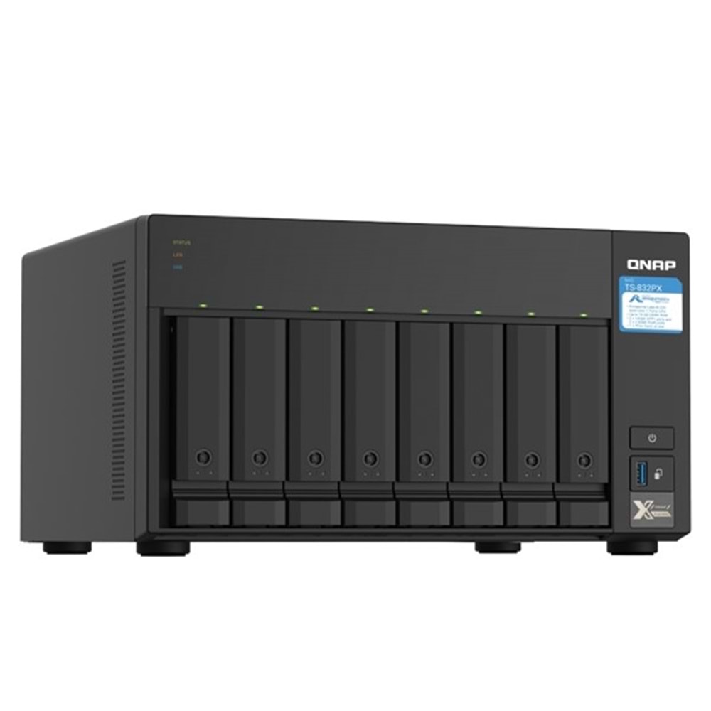 QNAP 8diskli Alpine AL324 QC-4GB RAM-10GbE SFP+ Nas Server TS-832PX
