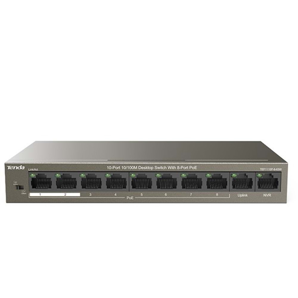TENDA 8port PoE 63w 10/100 Yönetilemez Switch TEF1110P-8-63W