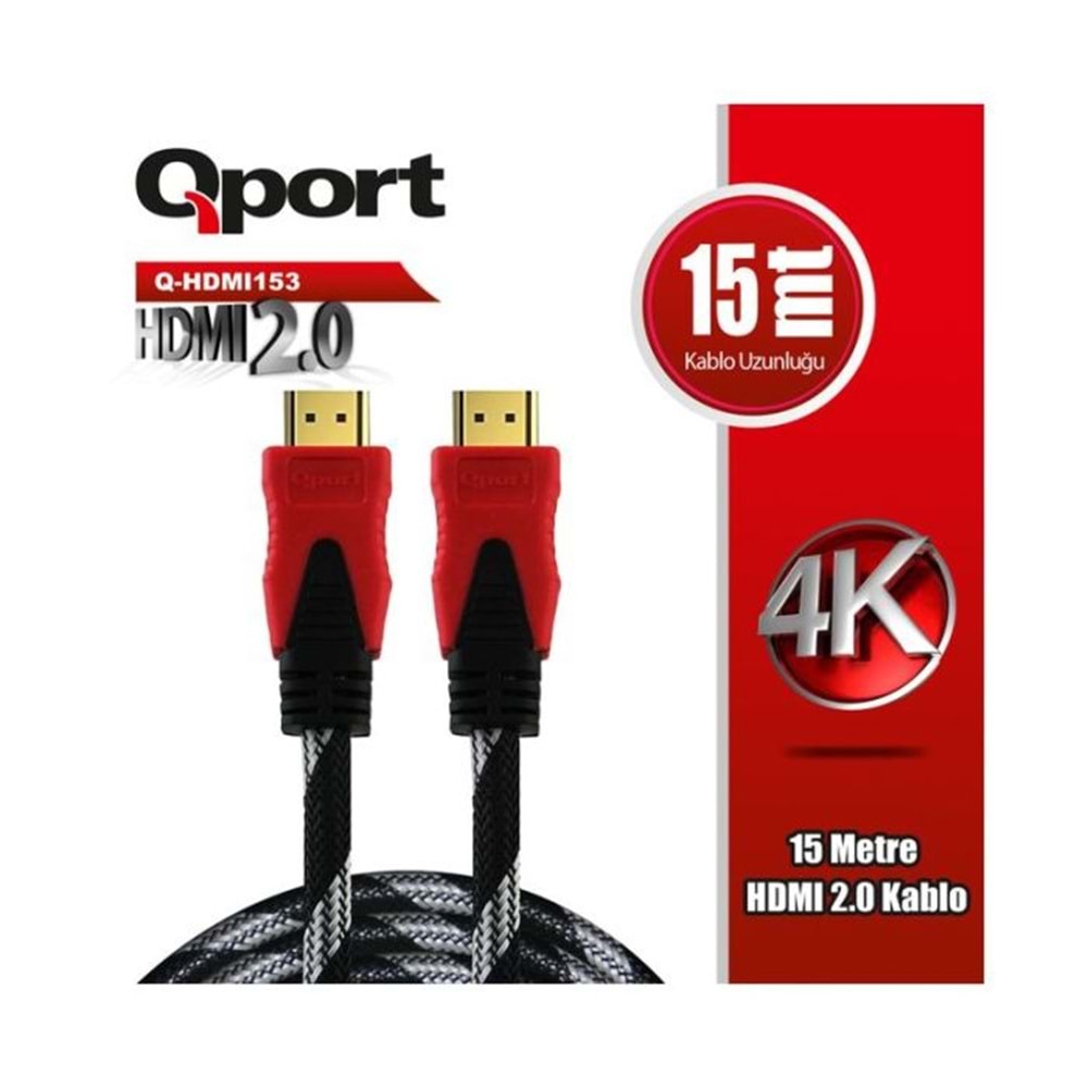 QPORT 15metre Q-HDMI153 HDMI Kablo 2.0 4K Altın Uç