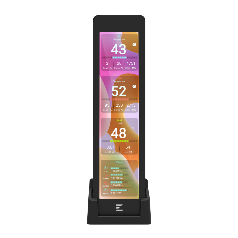 ZALMAN ZM-MF916 Black 9,16 inç IPS 1920×462 60 Hz USB Sistem İzleme Ekran Modülü + Stand