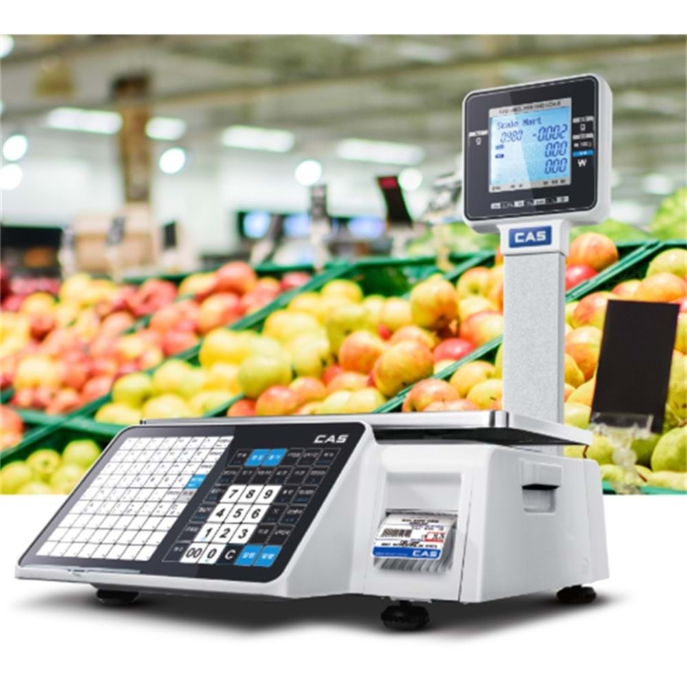 CAS CL3000-P 15 KG 2/5g RS232 Ethernet 100mm/sn 202dpi Boyunlu Barkodlu Etiket Baskılı Terazi