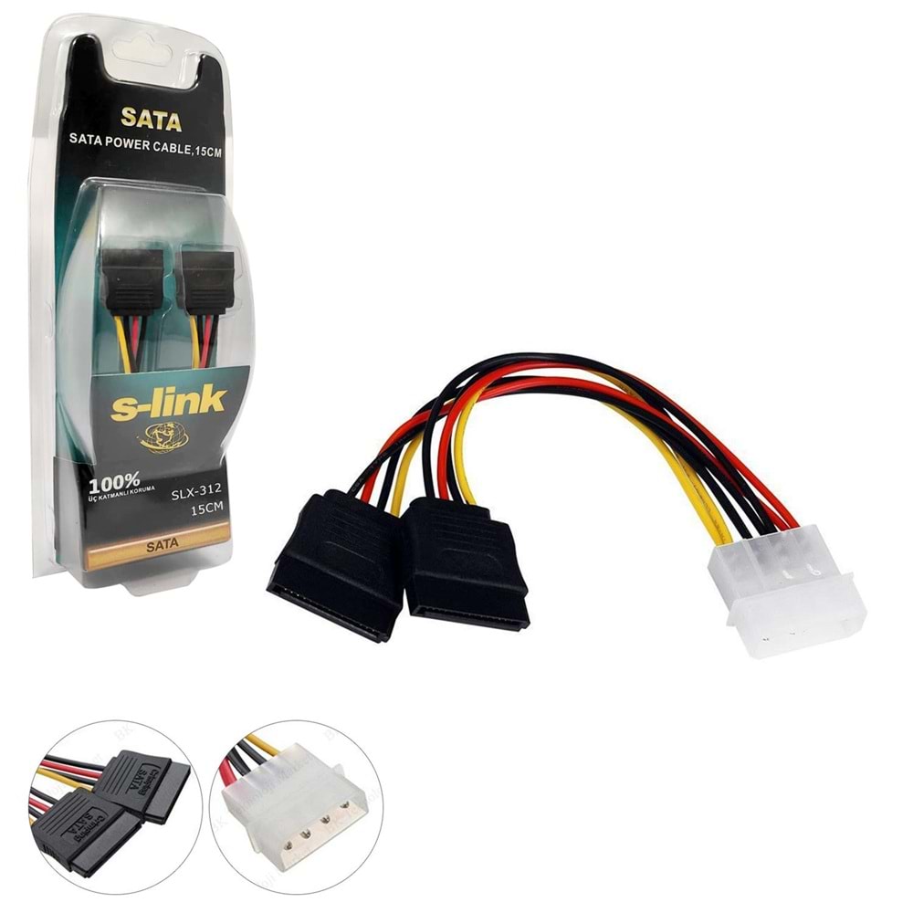 S-Link Sata Power Kablosu İkili 15 Cm Slx-312