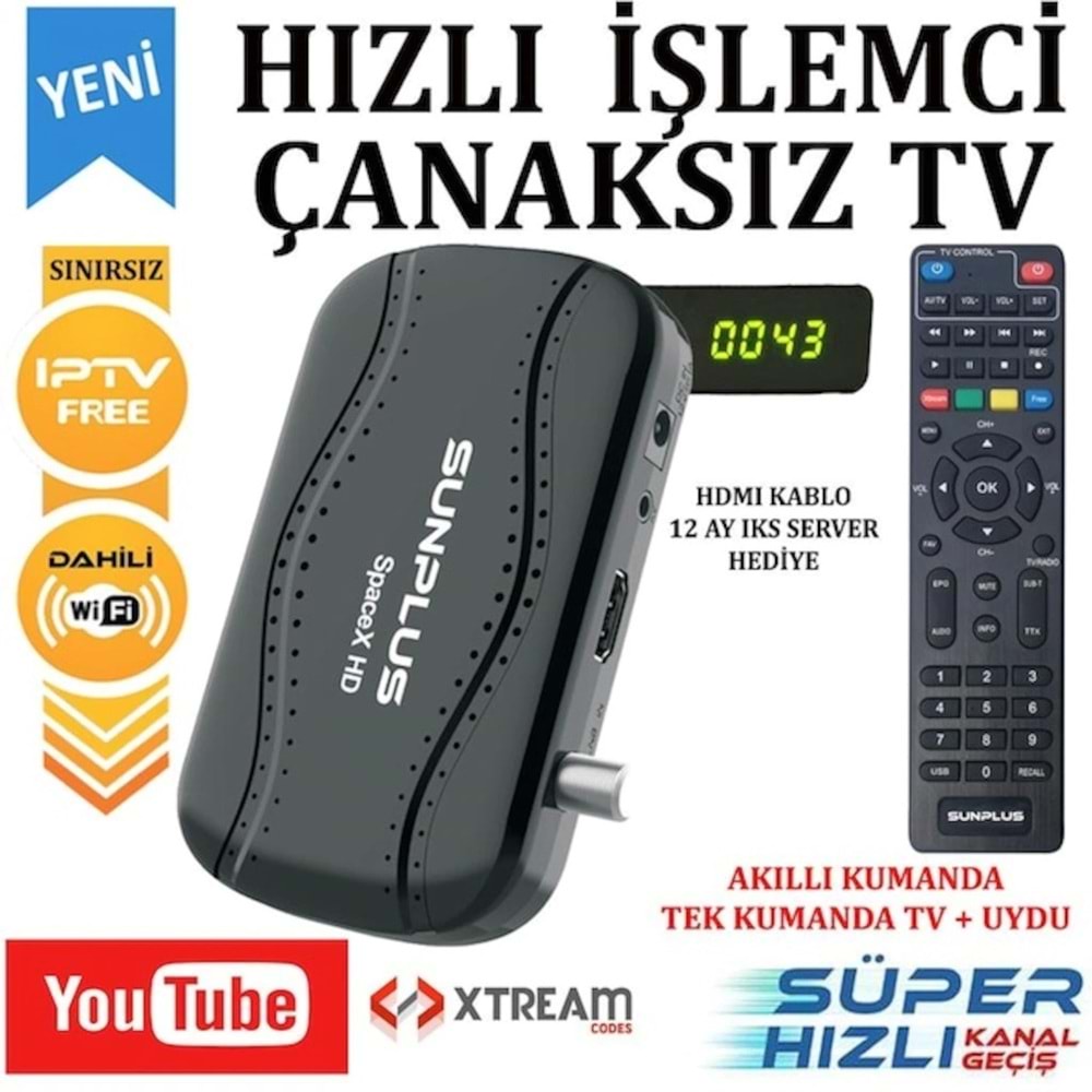 HITECH SPACEX HD UYDU ALICI ÇANAKSIZ İZLEME DAHİLİ WIFI UCAST SİNEMA PAKETİ(1 YIL IKS HEDİYE)