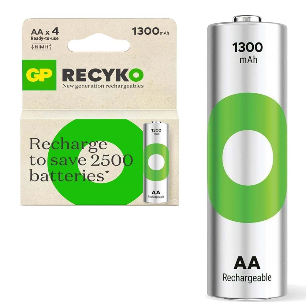 Şarjlı Pil Aa Kalem 1300Mah Ni-Mh (4 Adet) Gp Recyko