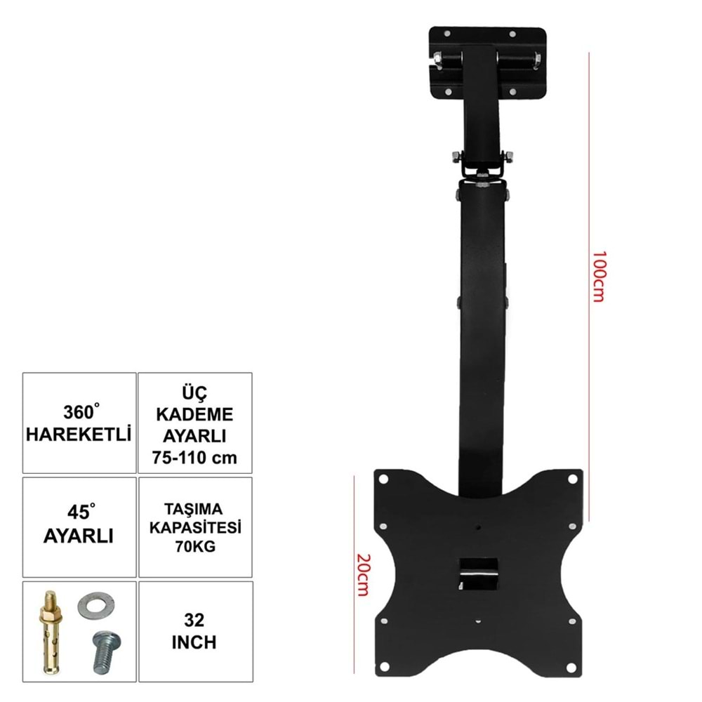 32- 40 inç 82-102cm Lcd Askı Aparatı Tavan Hareketli UFİX UF-32KT
