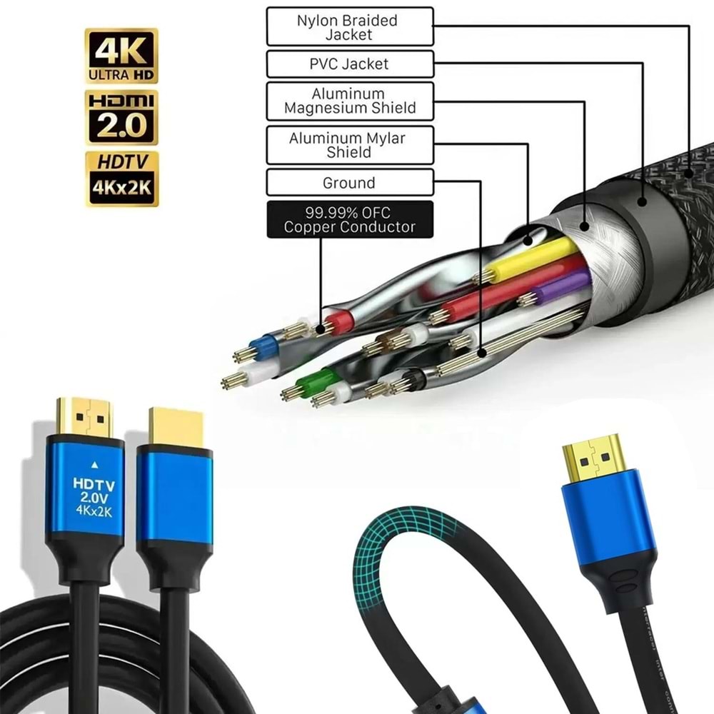 Hdmi Kablo 2.0v HDTV 4K 60hz 5mt Poke PK-6853