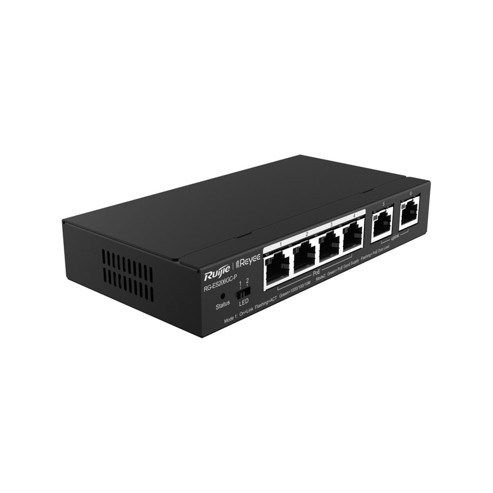 Ruije Reyee RG-ES206GC-P, 6-Port Gigabit Akıllı Bulut Yönetimli (Smart Cloud Managed) PoE Anahtar