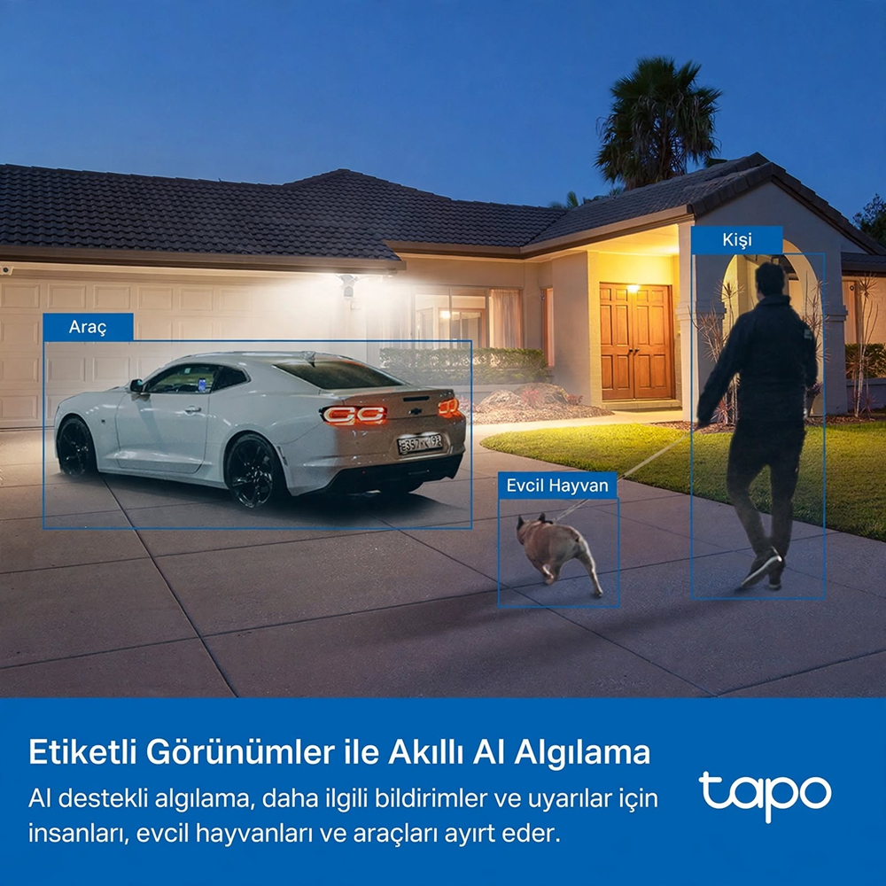 TP-LINK 4MP 2K QHD 2800 Lümen Projektörlü AI IP65 Wıfı Dış Mekân IP Kamera Tapo C720 