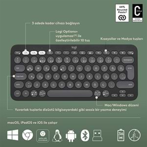 LOGITECH Pebble 2 Bluetooth Grafit Klavye - Mouse Set (920-012245)