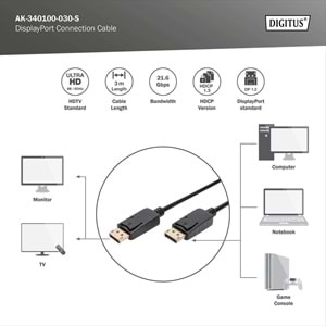 DIGITUS DP Görüntü Kablosu 3m (AK-340100-030-S)