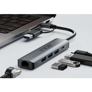 INCA Gigabit USB Çoklayıcı USB 3.0,TYPEC Ethernet IUTP-5T