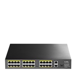 CUDY 24port PoE 300w 1-SFP 2-Uplink Gigabit Yönetilemez Switch FS1026PS1