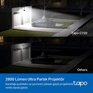 TP-LINK 4MP 2K QHD 2800 Lümen Projektörlü AI IP65 Wıfı Dış Mekân IP Kamera Tapo C720 