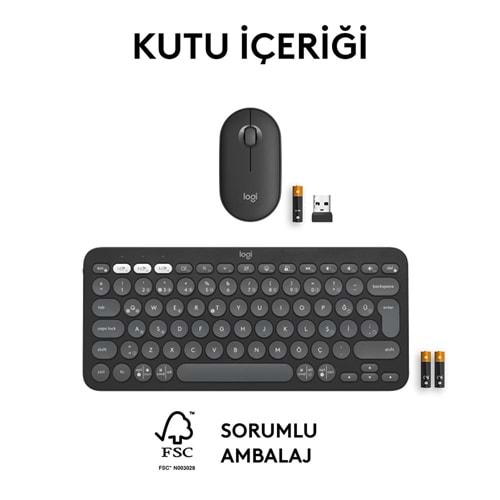LOGITECH Pebble 2 Bluetooth Grafit Klavye - Mouse Set (920-012245)