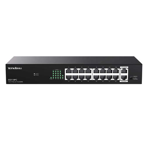 TENDA 16port PoE 150w 2xUPLINK Gigabit Yönetilemez Switch SG118PC
