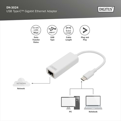 DIGITUS USB-C Gigabit Harici Ethernet (DN-3024)