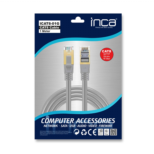 INCA 1metre CAT8 S/FTP ICAT8-01G Gri Patch Kablo
