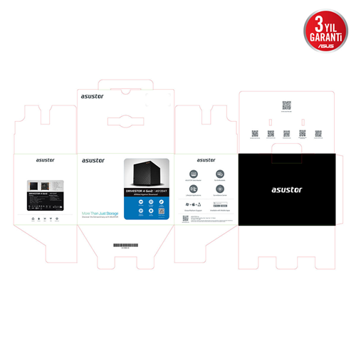 ASUSTOR 4diskli Realtek QC-1GB RAM-2.5GbE Nas Server AS1204T