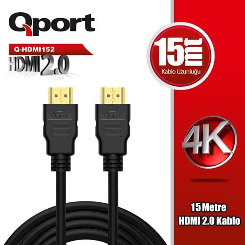 QPORT 15metre Q-HDMI152 HDMI Kablo 3D Gold 2.0V 4K 60HZ