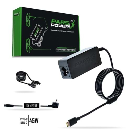 PARS POWER PRS-049 45W 20V 2.25A- (TYPE-C) Siyah Notebook Adaptör