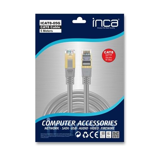 INCA 5metre CAT8 S/FTP ICAT8-05G Gri Patch Kablo