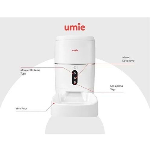 UMIE UM-PF2021A 6L Kapasiteli Sesli Mesaj Otomatik Yem Kabı Wifi+BT Tuya Destekli Kedi Köpek Besleyici