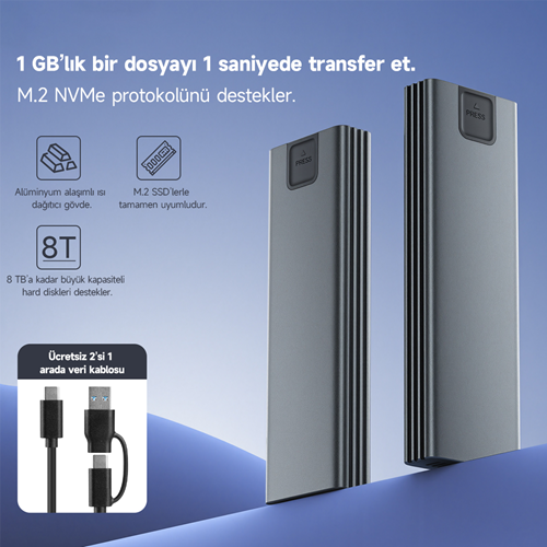 FRISBY FHC-M2315 Type-C USB 3.1 - M.2 NVMe PCIe SSD Alüminyum Disk Kutusu