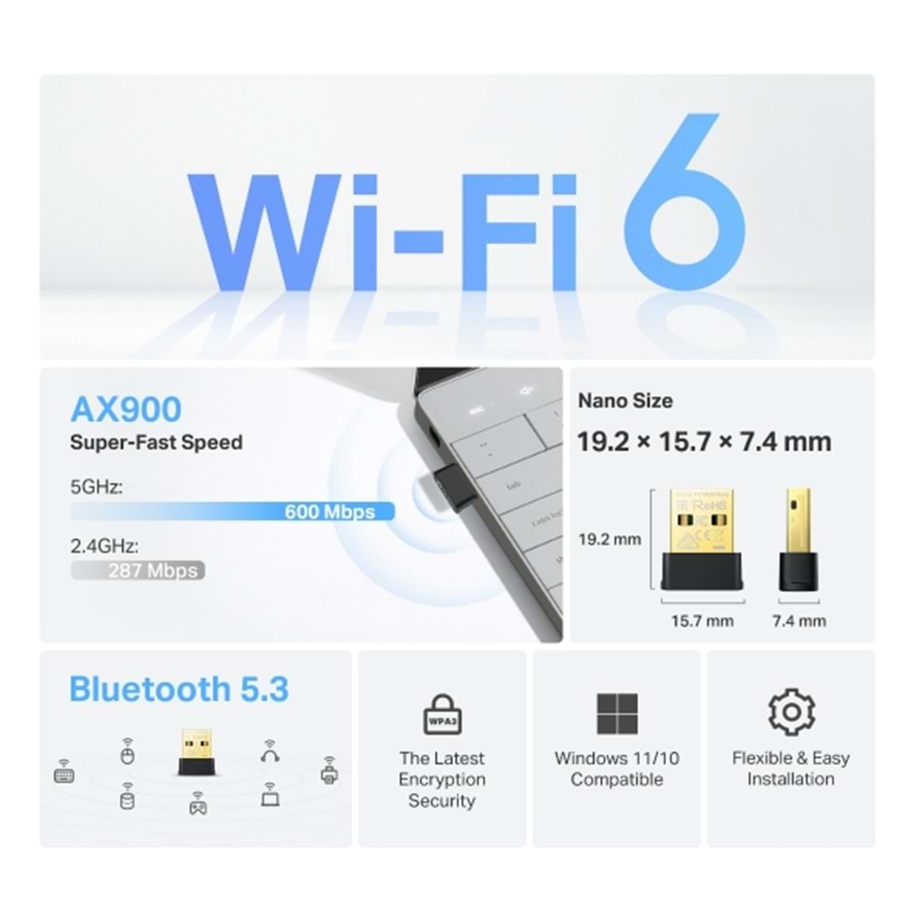TP-LINK ARCHER TX10UB NANO AX900 WIFI-6 USB Kablosuz Adaptör Bluetooth