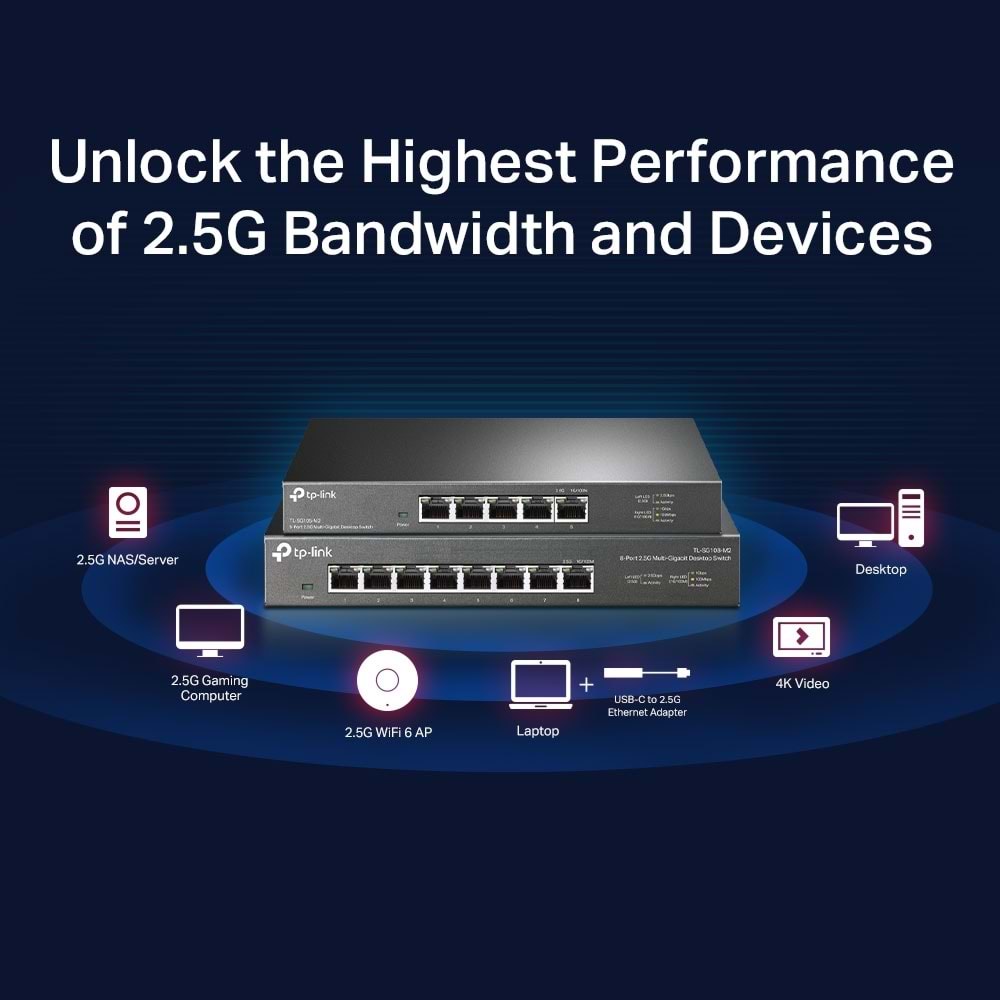 TP-LINK 5port 2.5 Gigabit Yönetilemez Switch TL-SG105-M2