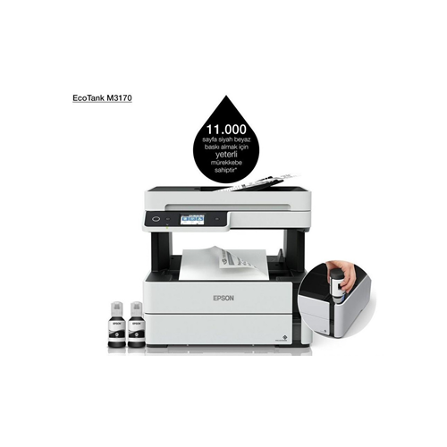 EPSON A4 Siyah EcoTank M3170 Çok Fonksiyonlu Faxlı Tanklı Dublex Yazıcı USB,Ethernet,Kablosuz