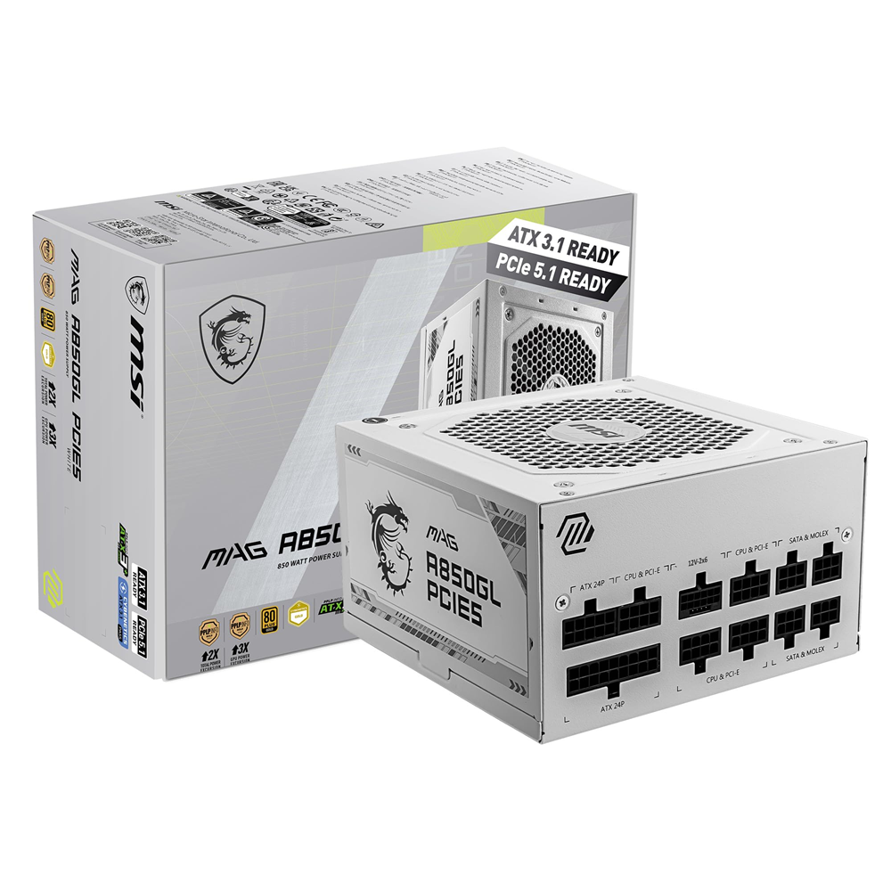 MSI 850W 80+ GOLD A850GL PCIE 5.0 Tam Modüler Power Supply Beyaz