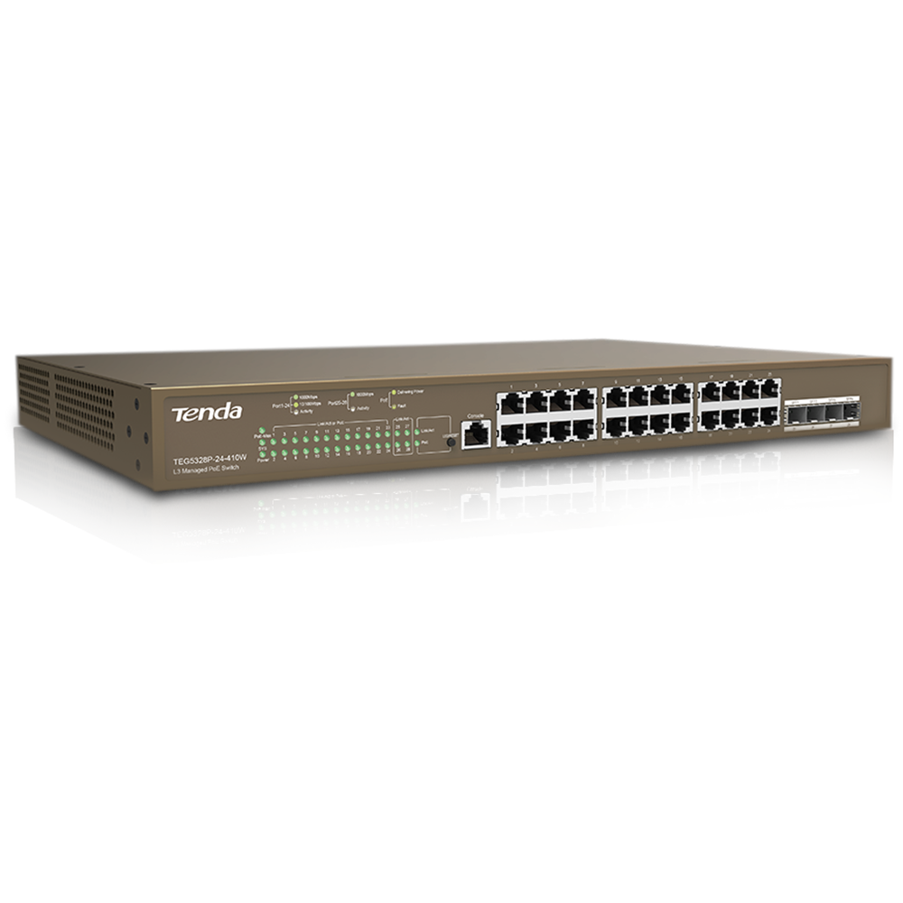 TENDA 24port PoE 410w 4-SFP Gigabit Yönetilebilir Switch TEG5328P-24-410W