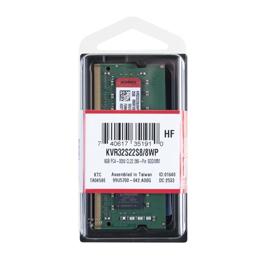 KINGSTON 8GB DDR4 3200MHZ CL22 NOTEBOOK RAM VALUE KVR32S22S8/8