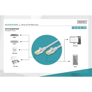 DIGITUS 0.25metre CAT7(CAT6A) S-FTP DK-1644-A-0025-G Gri Patch Kablo (10'lu Paket)