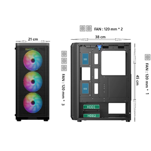 AZTECH 850w SKYHAWK AZT07 RGB Gaming Mid-Tower Pc Kasası 360mm Sıvı Soğutucu Desteği