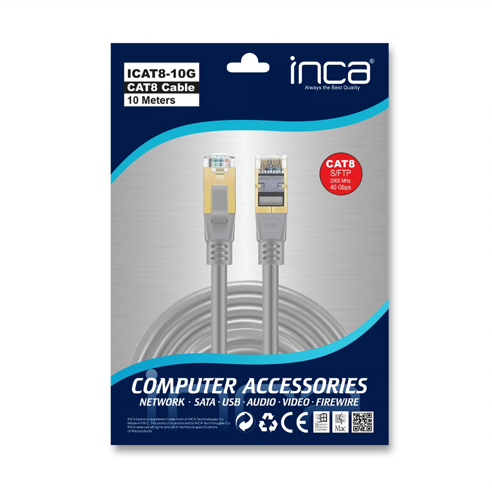 INCA 10metre CAT8 S/FTP ICAT8-10G Gri Patch Kablo
