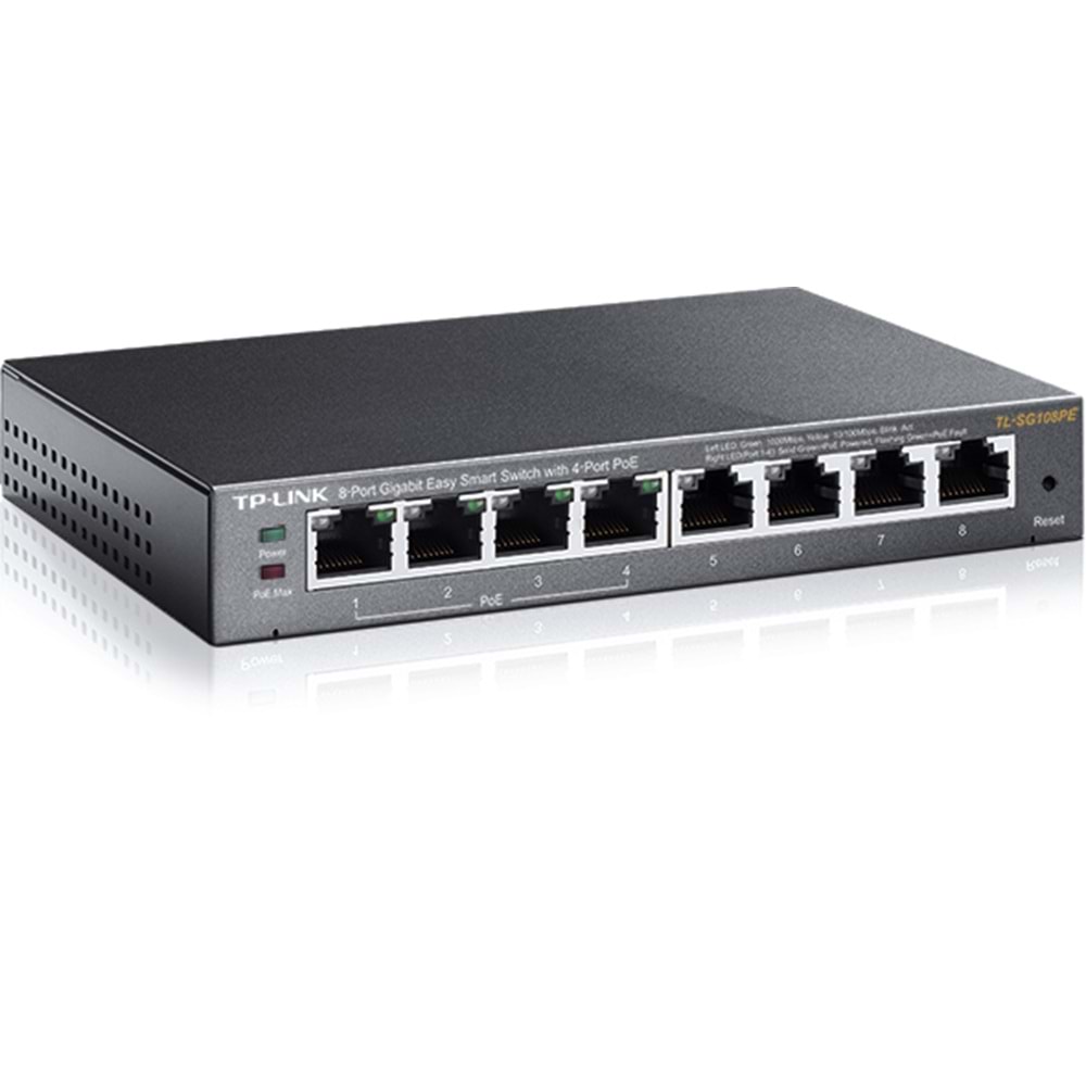 TP-LINK 8port / 4port PoE 65W Gigabit Yönetilebilir Switch TL-SG108PE