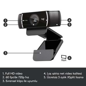 LOGITECH C922 Pro Stream 1920x1080 Web Kamerası (960-001088)
