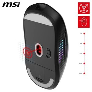 MSI VERSA 300 ELITE W 26000 DPI RGB 2.4GHz Bluetooth 5.3 Kablosuz Gaming Mouse