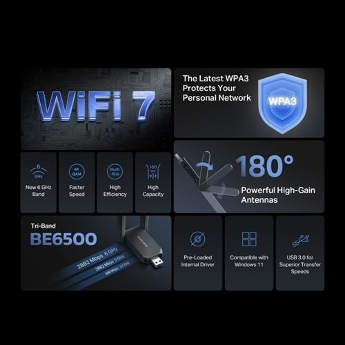 MERCUSYS MA37BE WIFI7 BE3600 Kablosuz USB Adaptör