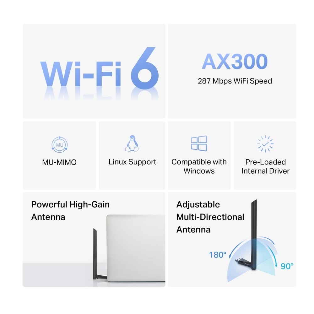 MERCUSYS MA14H WIFI6 AX300 Kablosuz USB Ağ Adaptörü