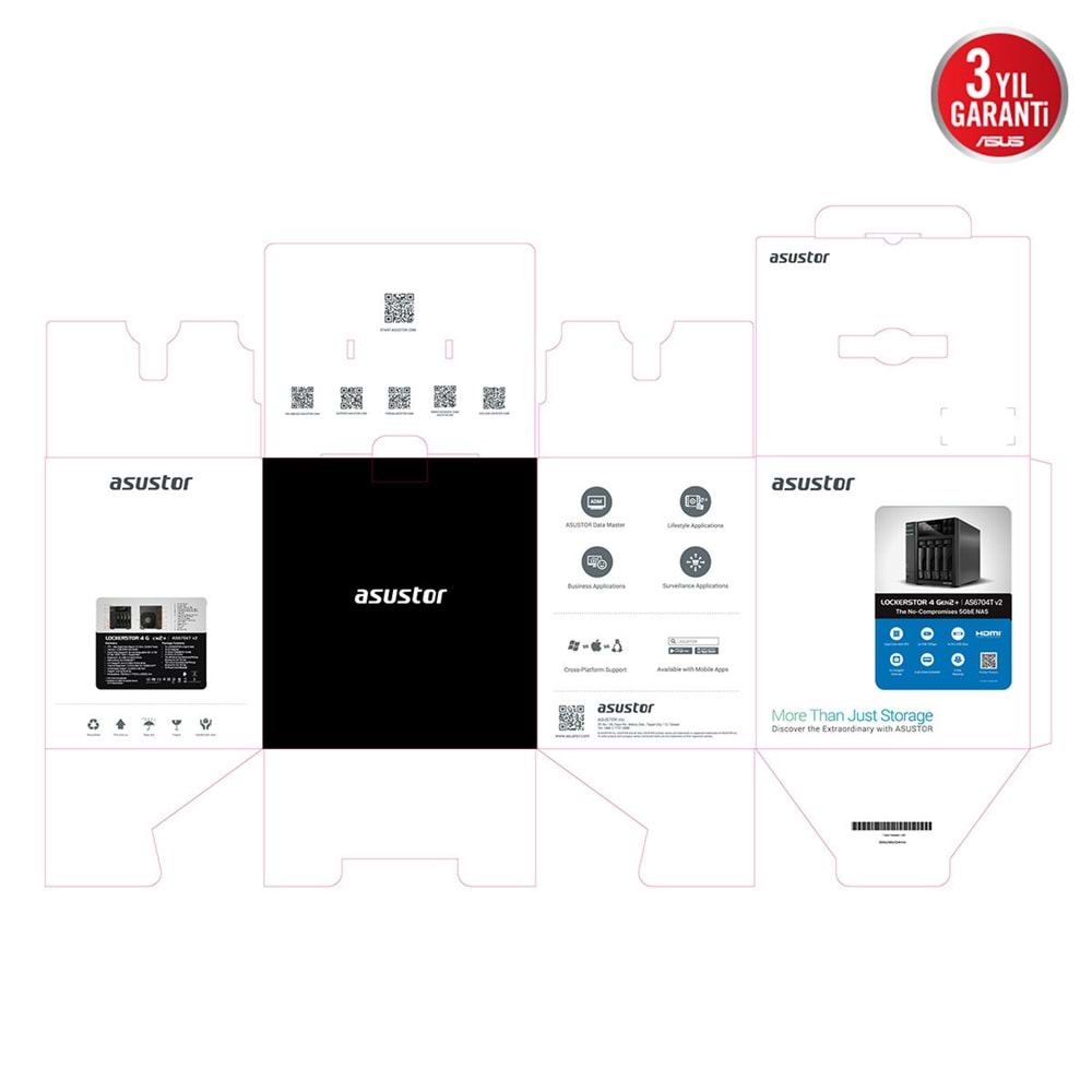 ASUSTOR 4diskli Celeron QC- 4GB RAM-2-2.5GbE Nas Server AS6704T v2