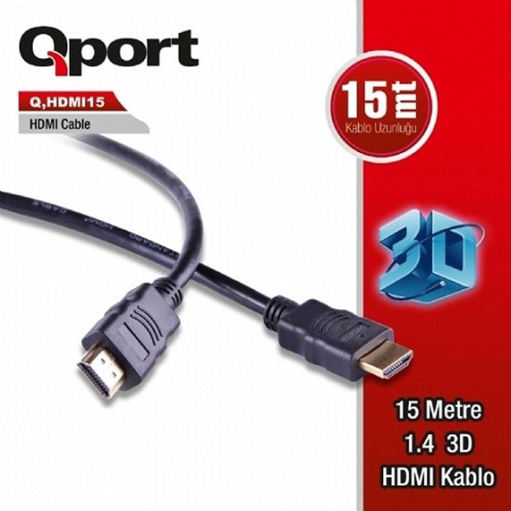 QPORT 15metre Q-HDMI15 HDMI Kablo 3D Gold 1.4v