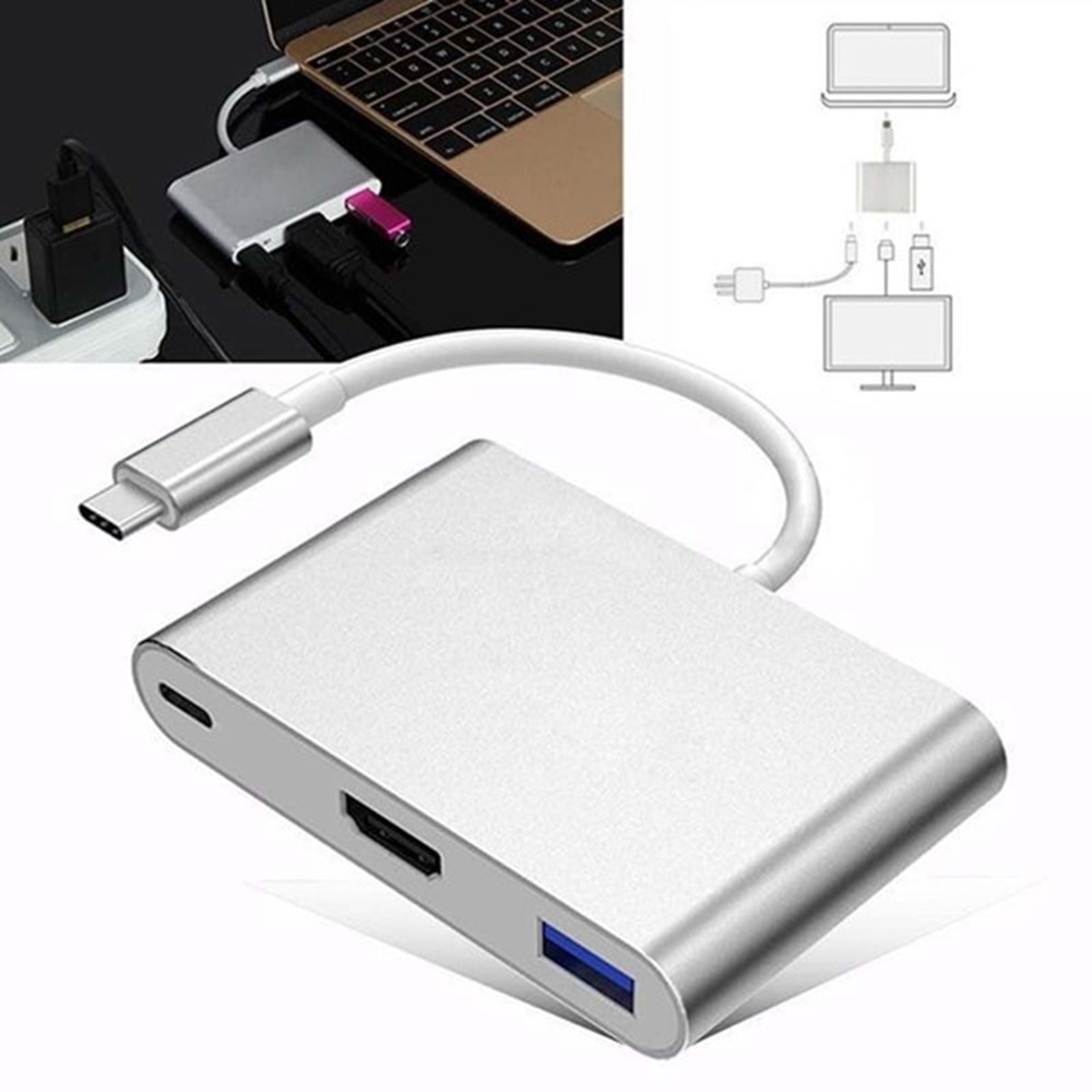 CODEGEN CDG-CNV39 0.15metre TYPE-C -HDMI_USB 3.0_TYPE-C Çevirici Adaptör Gümüş 1080p