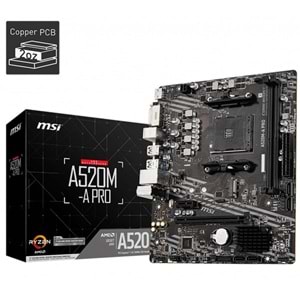 MSI A520M-A PRO DDR4 M2 PCIe NVME HDMI DVI PCIe 16X v3.0 AM4 mATX